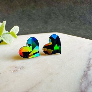 Holographic Black Heart Stud earrings Tita post and back